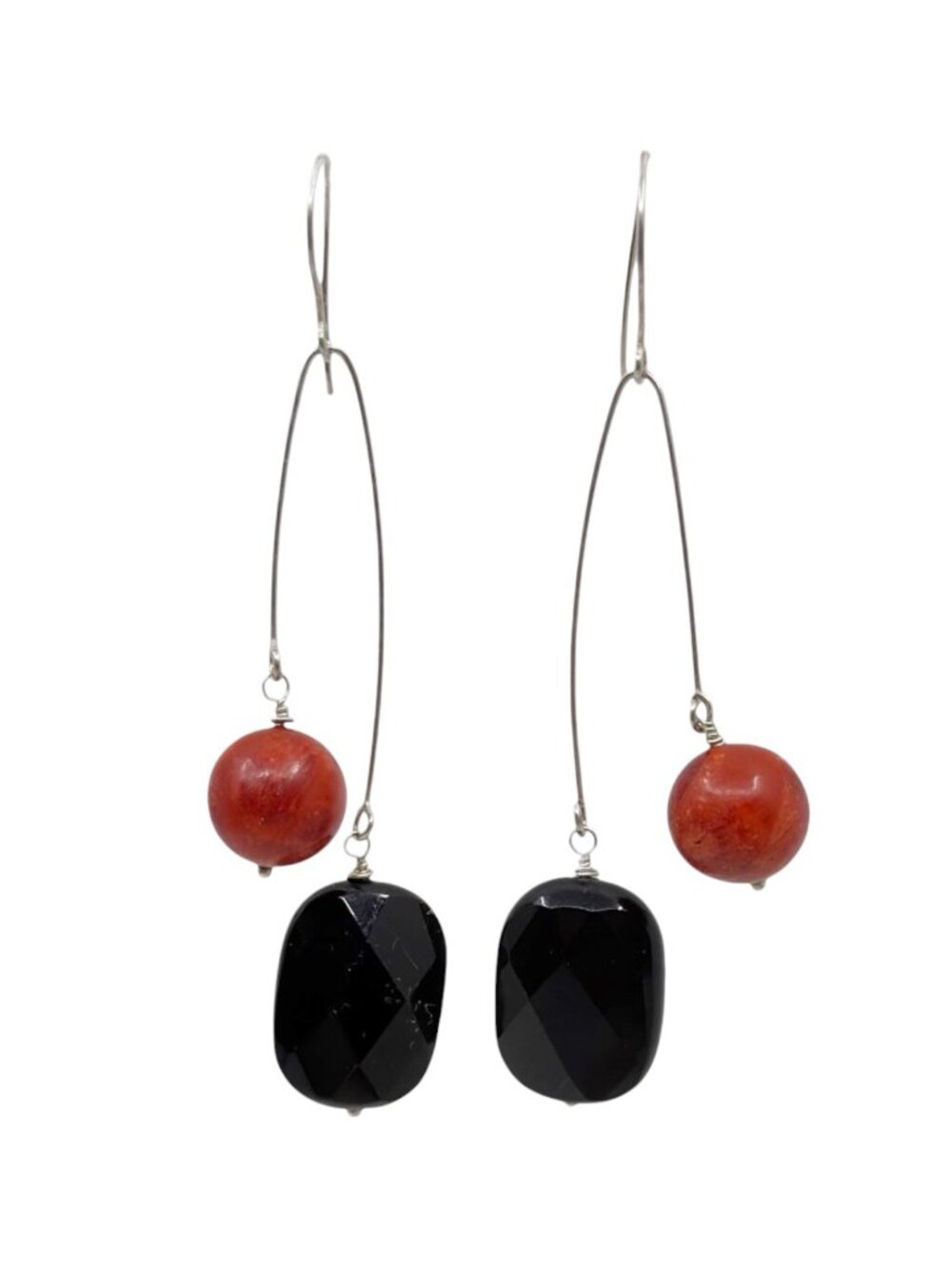 sterling silver onyx & coral earrings - GM7